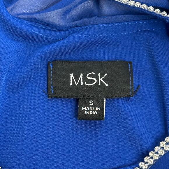 NWT MSK Blue Rhinestone Trim Popover Sheath Dress Formal Party Womens Size Small - Picture 8 of 12